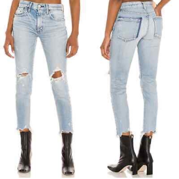 Moussy Vintage Altawoods Mid Rise Distressed Skinny Jeans in Light Blue Wash - Picture 1 of 16
